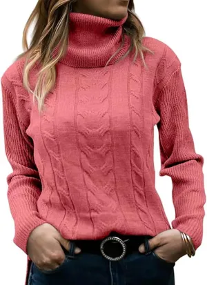Turtleneck Sweater Women Cable Knit Sweaters Long Sleeve High Neck Fall Winter Warm Pullover Jumpers