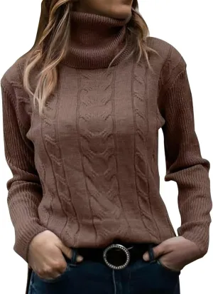 Turtleneck Sweater Women Cable Knit Sweaters Long Sleeve High Neck Fall Winter Warm Pullover Jumpers