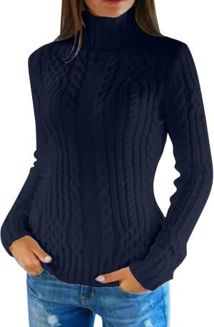 Turtleneck Sweater Women Cozy Cable Knit Sweaters Plus Size Tunic Pullover Jumper Tops