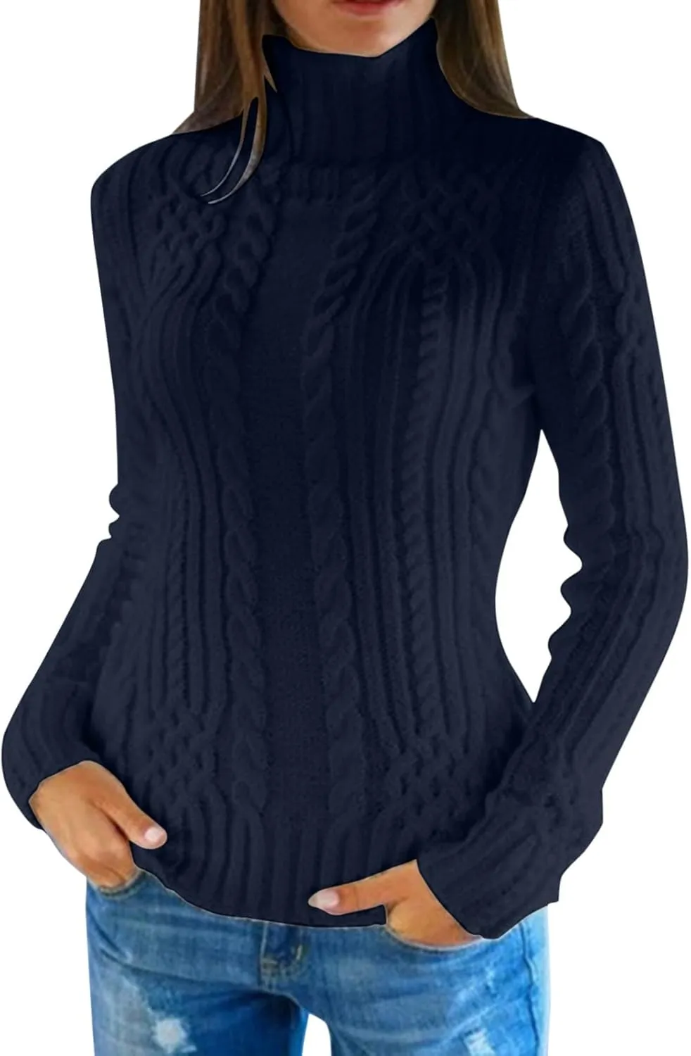 Turtleneck Sweater Women Cozy Cable Knit Sweaters Plus Size Tunic Pullover Jumper Tops