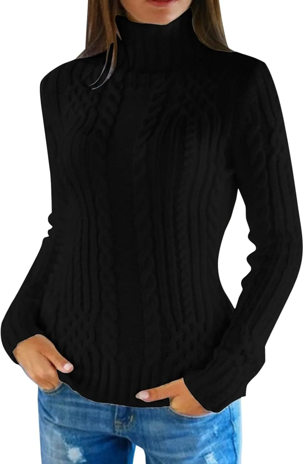 Turtleneck Sweater Women Cozy Cable Knit Sweaters Plus Size Tunic Pullover Jumper Tops