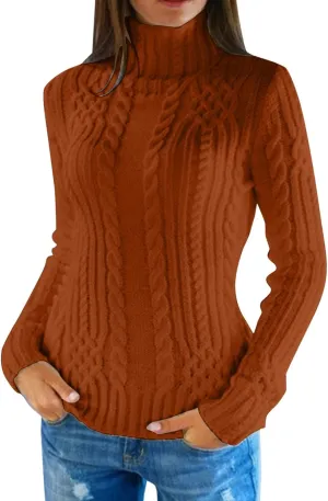Turtleneck Sweater Women Cozy Cable Knit Sweaters Plus Size Tunic Pullover Jumper Tops