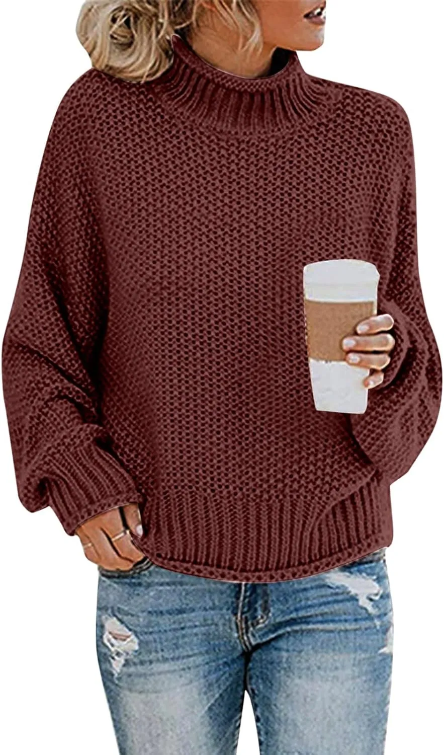 Turtleneck Sweaters for Women Oversized Sweaters Ribbed Knit Sweater Winter Tunic Sweater Cute Sweaters Jumper Tops