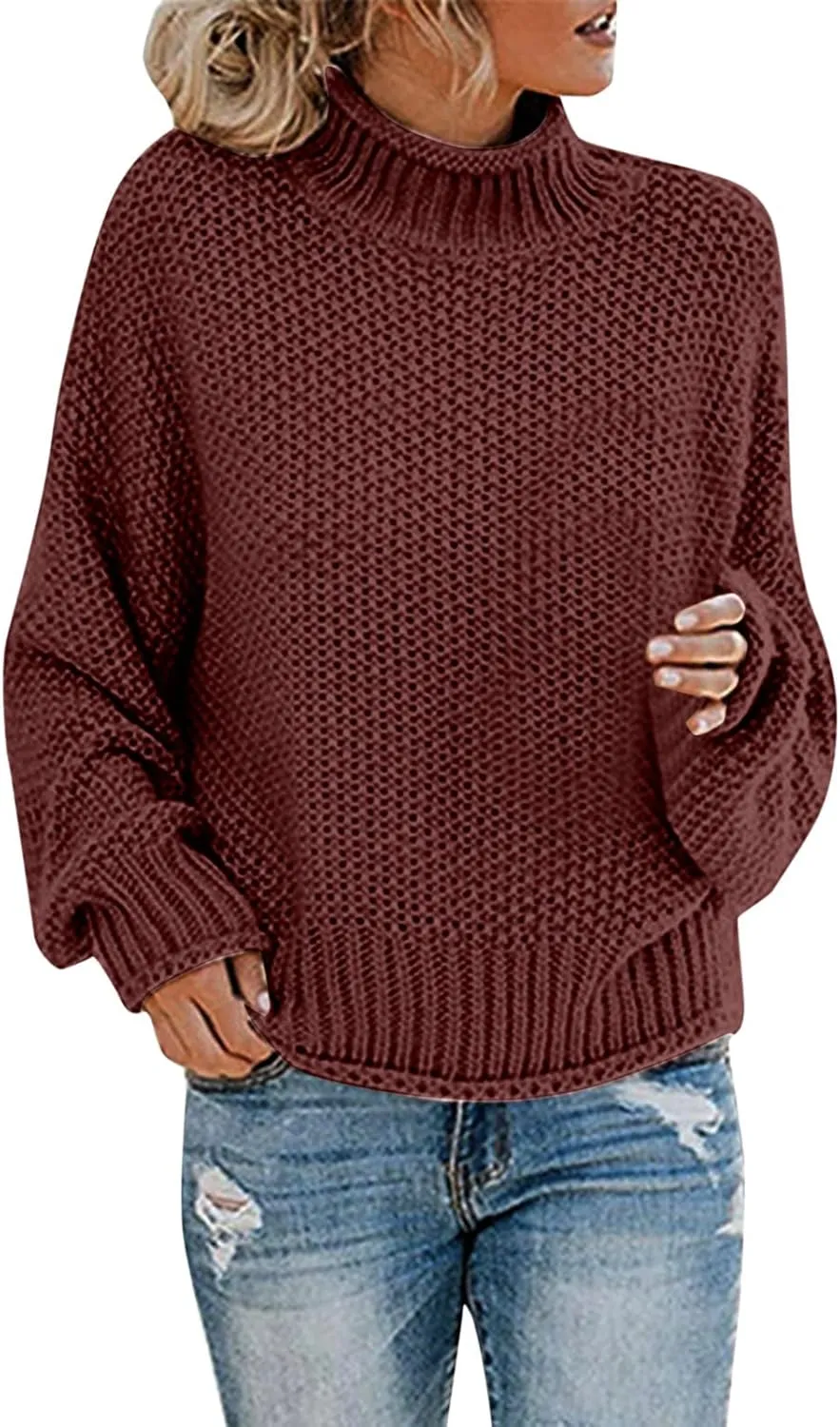 Turtleneck Sweaters for Women Oversized Sweaters Ribbed Knit Sweater Winter Tunic Sweater Cute Sweaters Jumper Tops