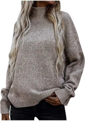 Turtleneck Sweaters for Women Soft Warm Ribbed Sweaters 2023 Fall Winter Oversized Long Sleeve Pullover Sweaters