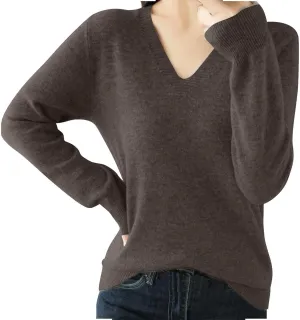 V Neck Cashmere Sweater for Women Fashion Soft Warm Long Sleeve Sweaters Solid Color Lightweight Cozy Trendy Outfits