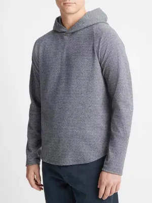 Vince Broken Twill Pullover Hoodie in Heather Grey/Off-White