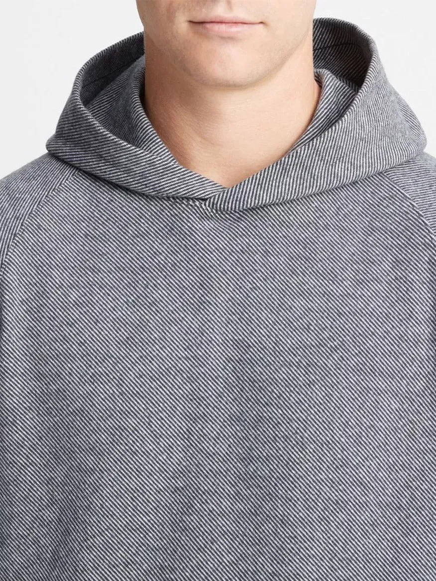 Vince Broken Twill Pullover Hoodie in Heather Grey/Off-White