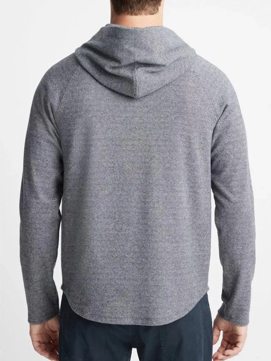 Vince Broken Twill Pullover Hoodie in Heather Grey/Off-White