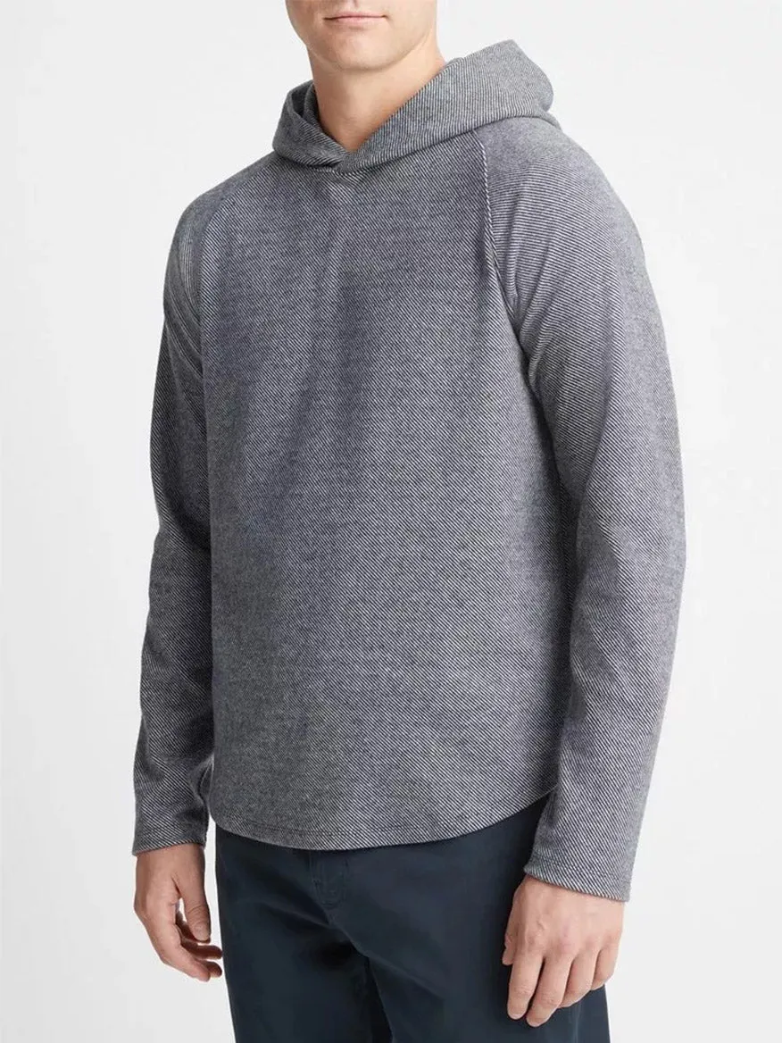 Vince Broken Twill Pullover Hoodie in Heather Grey/Off-White