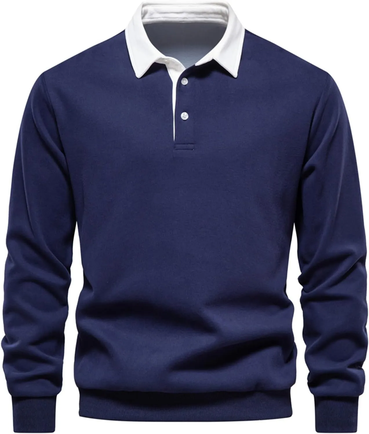 Wankang Mens Heavyweight Polo Sweatshirt Trendy Long Sleeve Sweatshirts Color Block Sports Shirts Fall Pullover Tops for Men