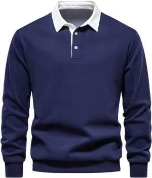 Wankang Mens Heavyweight Polo Sweatshirt Trendy Long Sleeve Sweatshirts Color Block Sports Shirts Fall Pullover Tops for Men