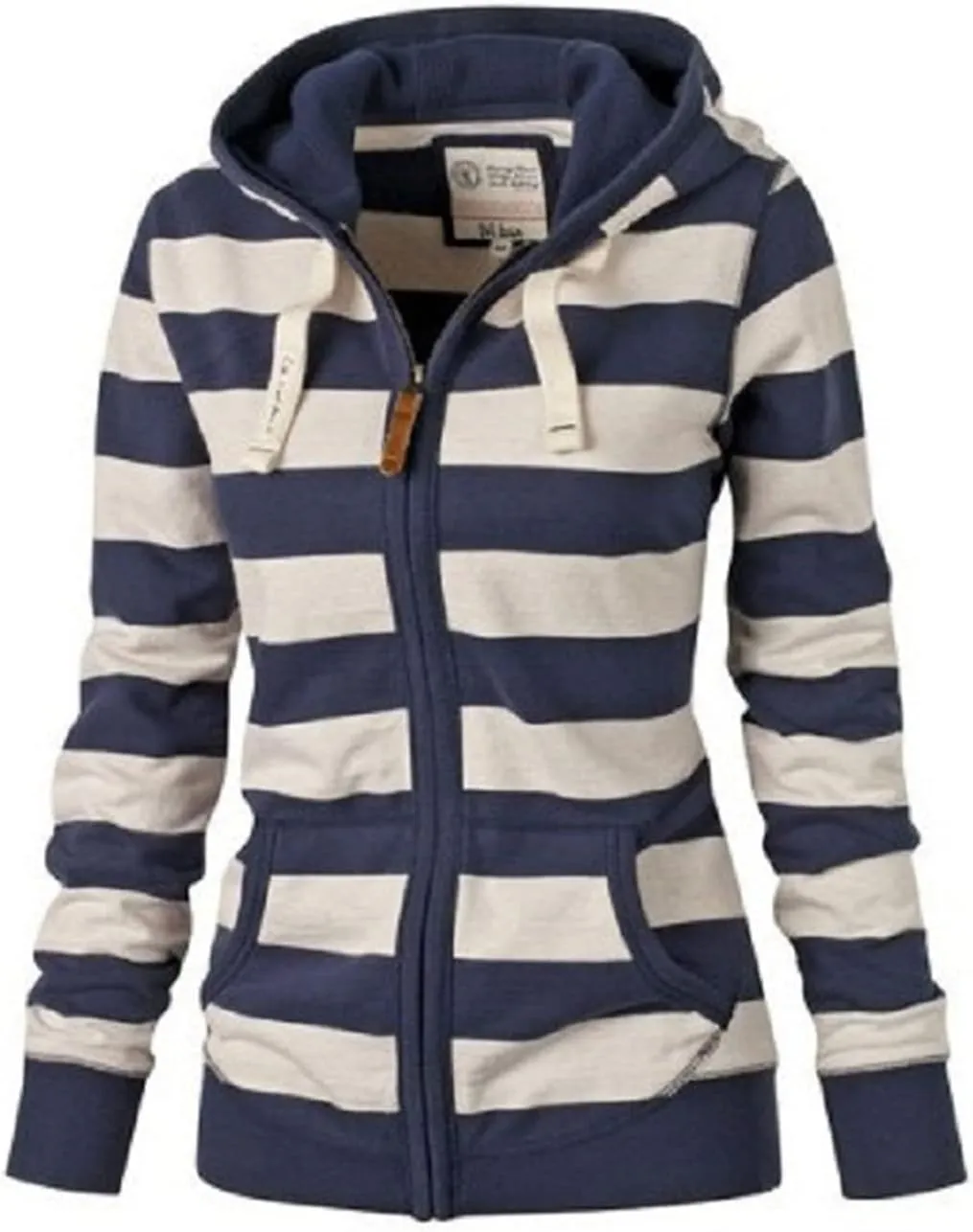 Wankang Women's Striped Color Block Hoodies Long Sleeve Hooded Sweatshirts Zip Up Jacket Pullover Top with Pockets Plus Size