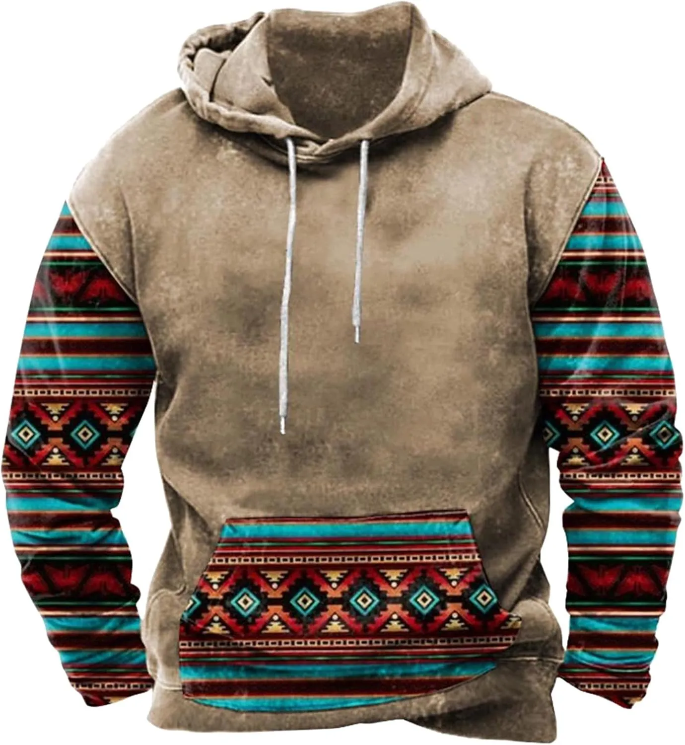 Western Aztec Graphic Men's Vintage Casual Sweatshirt Pullover Tops for Fall & Winter