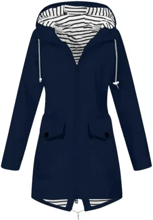 Windproof Jacket for Women Long Sleeve Full Zip Up Hooded Plain Windbreaker with Pocket Ligh Weight Overcoat Zipper Winter