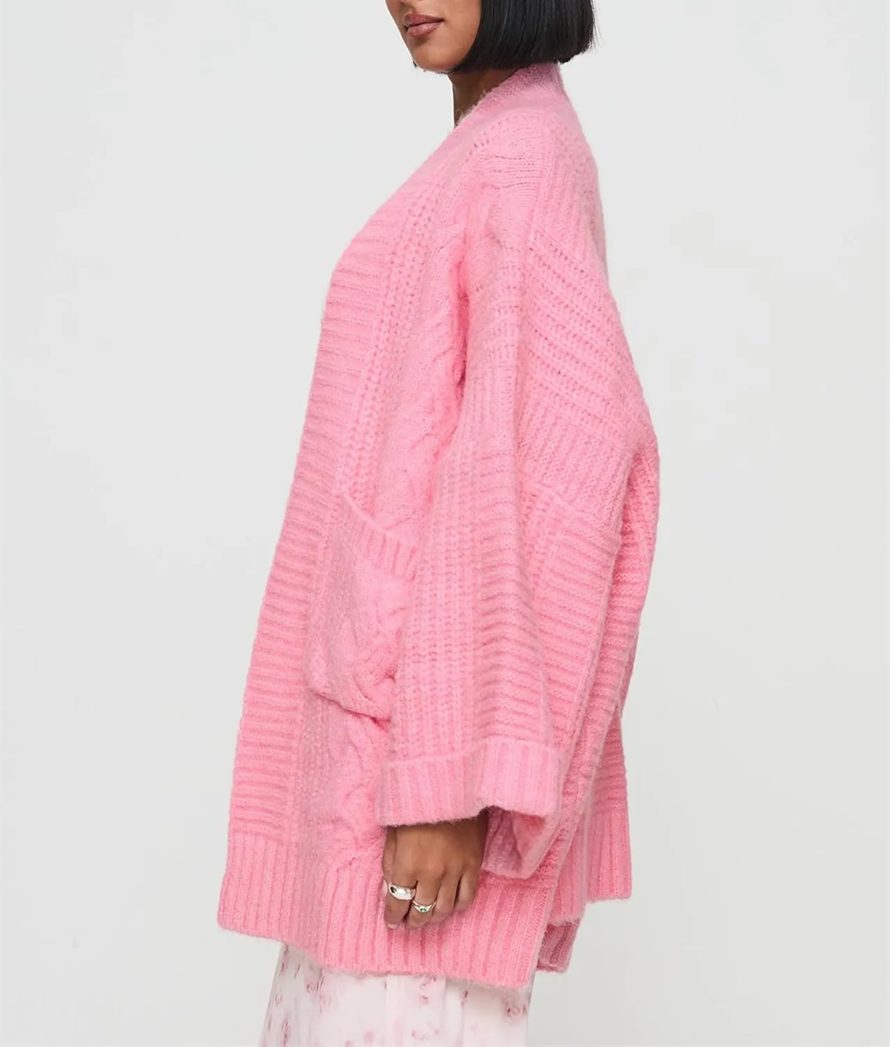 Winioder Chunky Long Cardigan Sweaters for Women Open Front Puff Long Sleeve Cable Knit Oversized Sweater Coat with Pockets