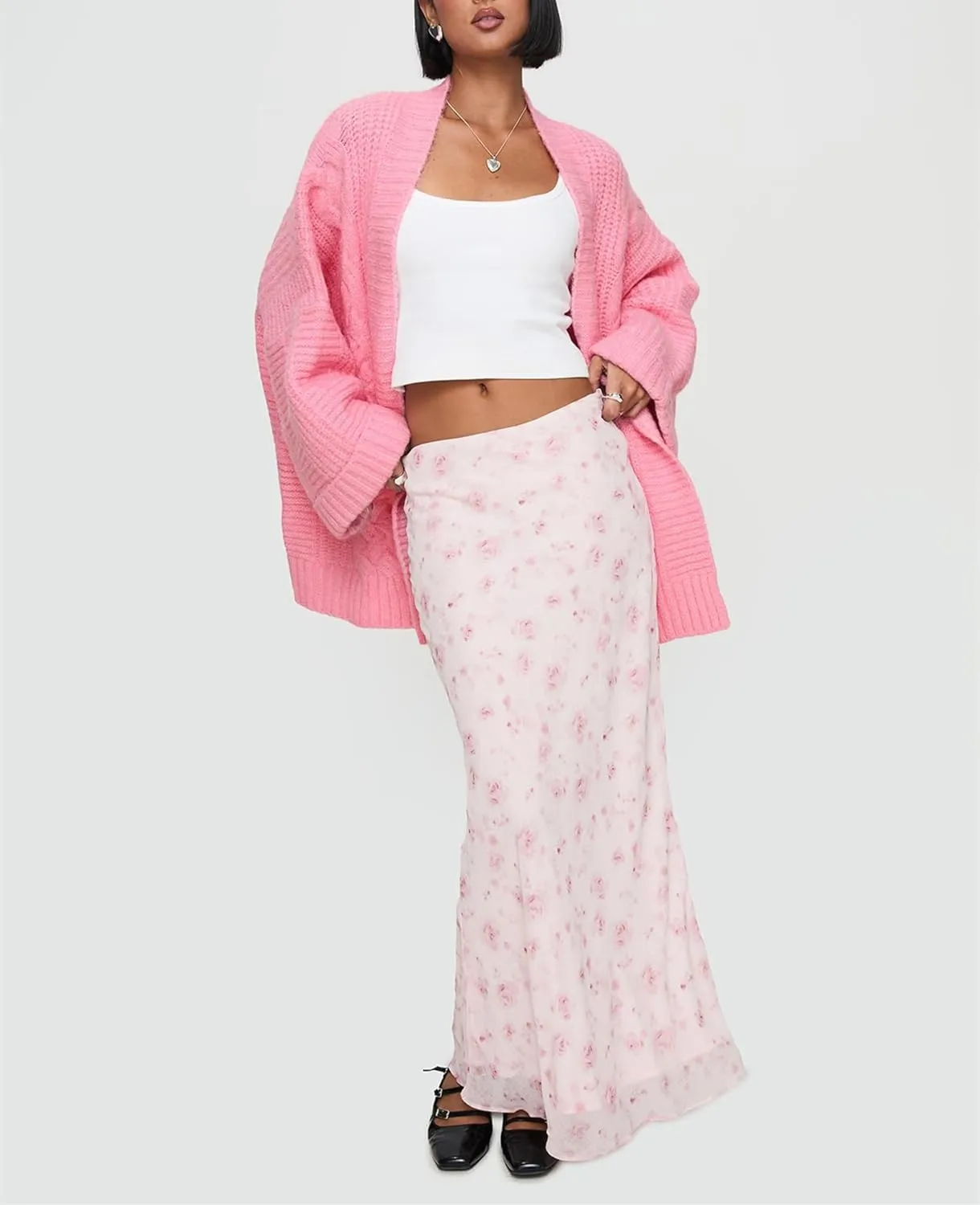 Winioder Chunky Long Cardigan Sweaters for Women Open Front Puff Long Sleeve Cable Knit Oversized Sweater Coat with Pockets