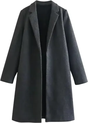 Winter Coats for Women 2024 New Wool Blend Peacoat Notched Lapel Collar Mid-Long Trench Coat Lounge Soild Cardigan