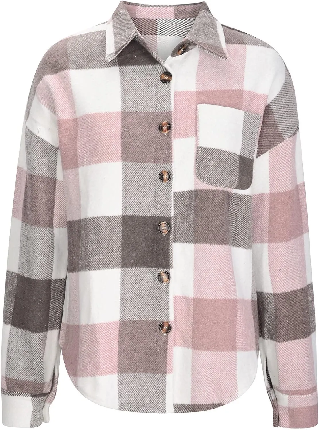 Winter Coats for Women Long Sleeve Plaid Shirts Flannel Lapel Button Down Casual Jacket Loose Outfit Coats