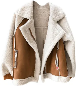 Winter Coats for Women Long Sleeve Suede Faux Leather Jackets Plus Size Sherpa Lined Jackets Motorcycle Coats
