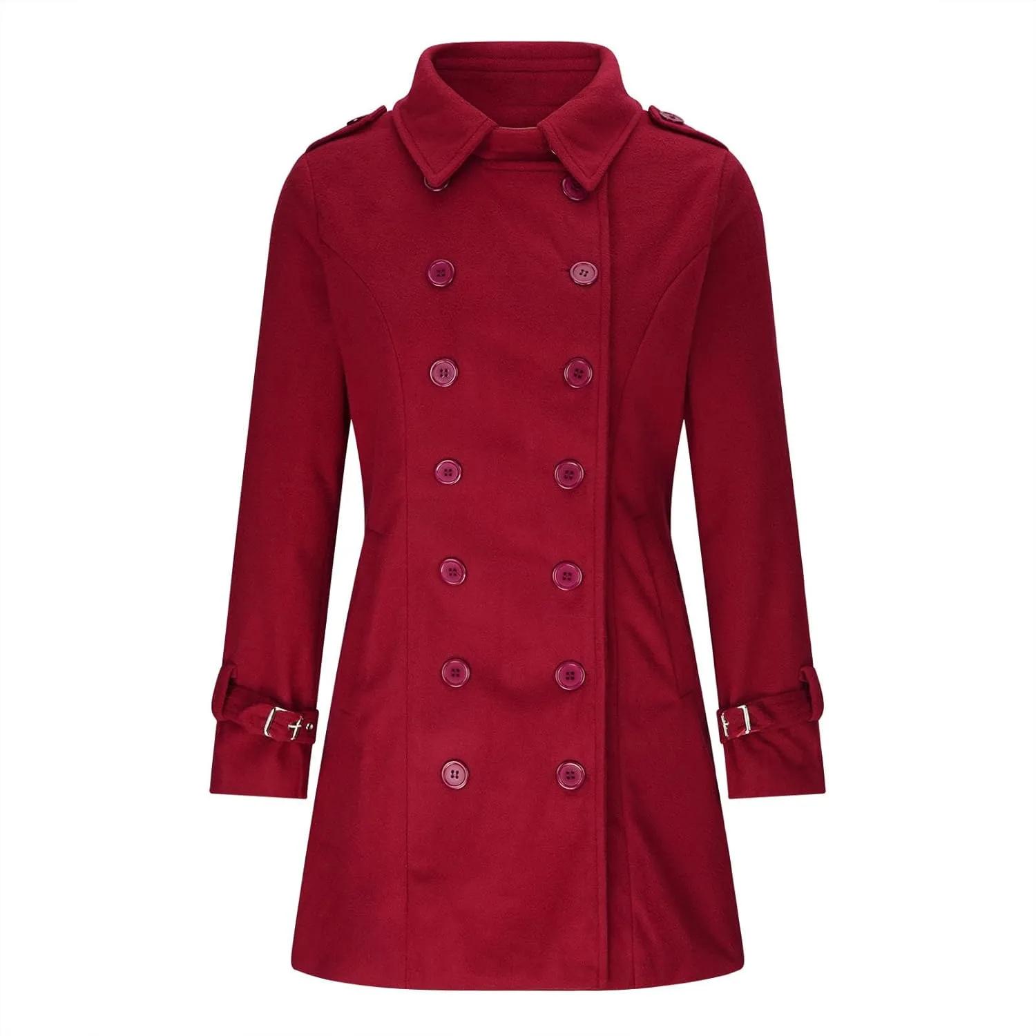 Winter Coats for Women Notched Lapel Double Breasted Pea Coat Thicken Warm Wool Blend Long Jackets Overcoats