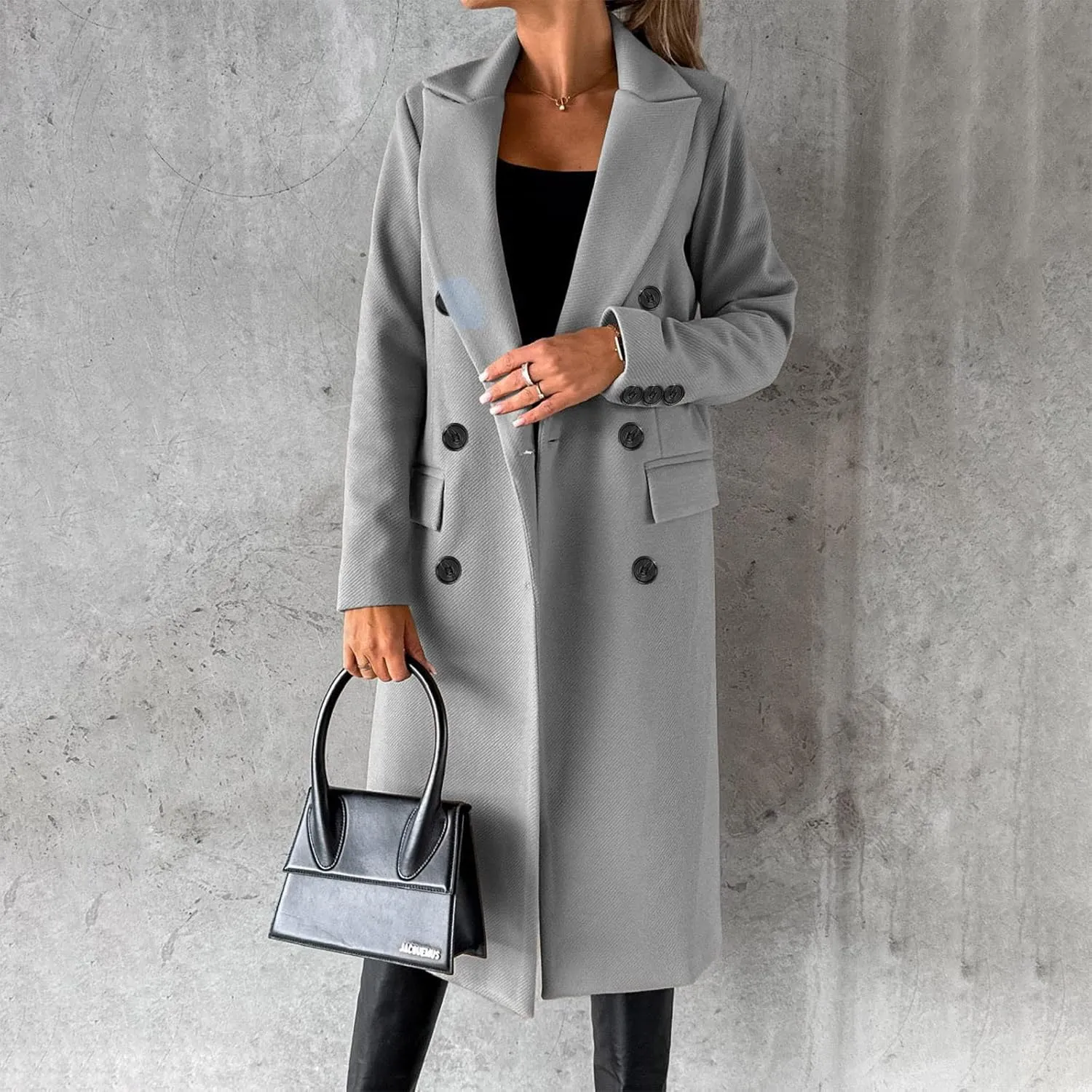 Winter Coats for Women Wool Blend Trench Coat Casual Notch Lapel Double-Breasted Mid Peacoat Overcoats