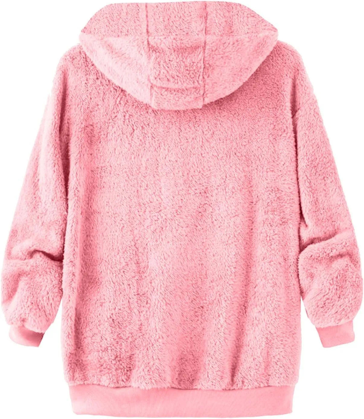 Winter Fleece Coat for Women Loose Fit Warm Fuzzy Long Sleeve Zip Up Jacket with Drawstring Hood Plush Fluffy Hoodies