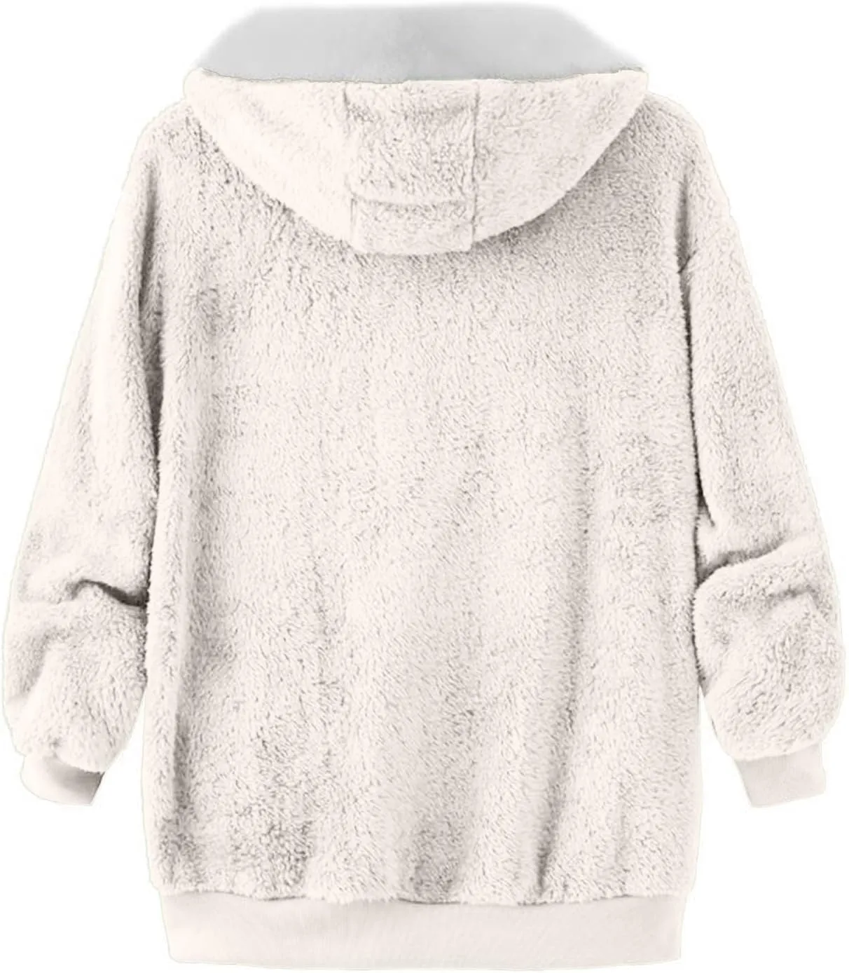 Winter Fleece Coat for Women Loose Fit Warm Fuzzy Long Sleeve Zip Up Jacket with Drawstring Hood Plush Fluffy Hoodies