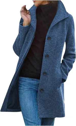 Winter Long Pea Coats for Women Wool Blend Stand Collar Single Breasted Jackets 2024 Casual Peacoat Overcoats