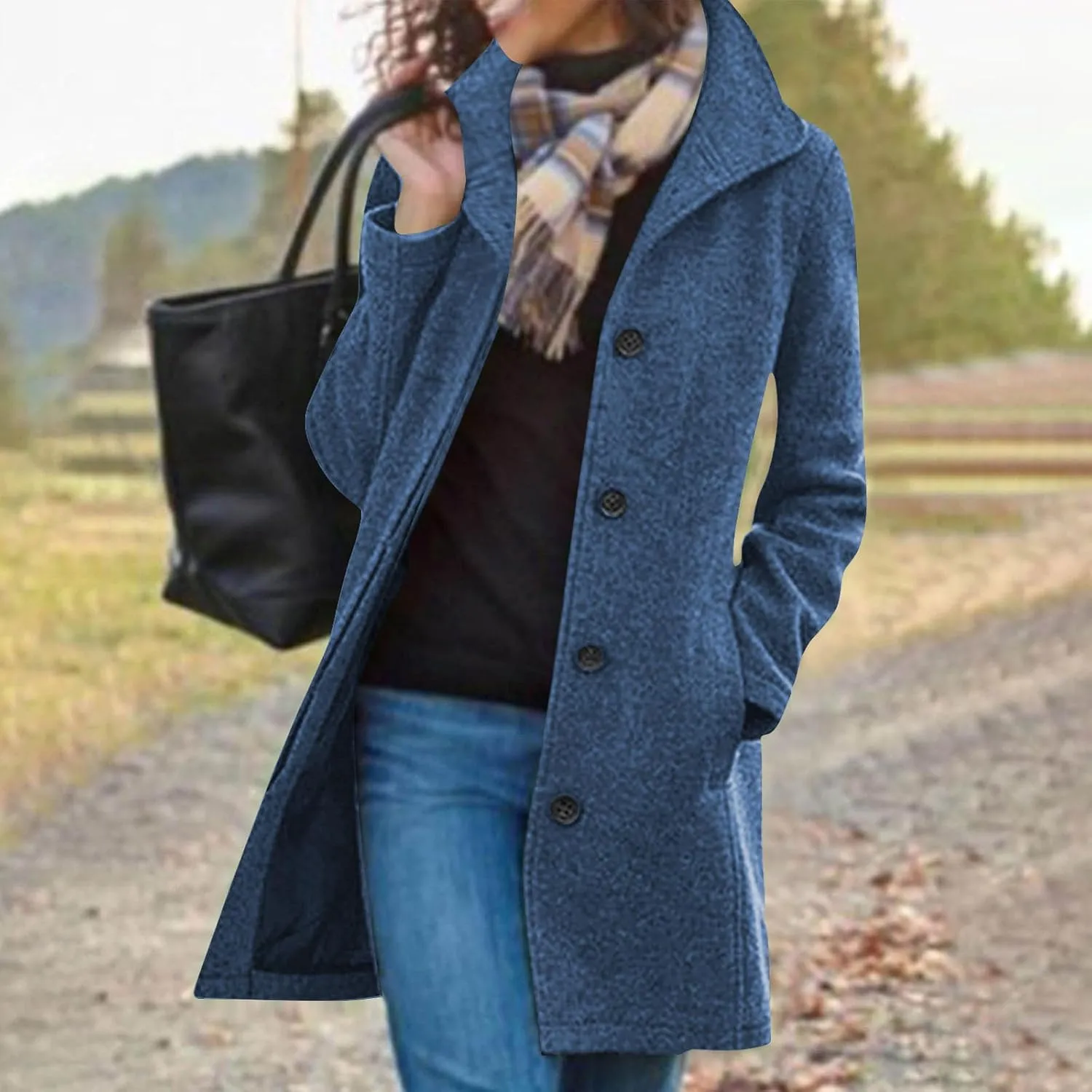 Winter Long Pea Coats for Women Wool Blend Stand Collar Single Breasted Jackets 2024 Casual Peacoat Overcoats