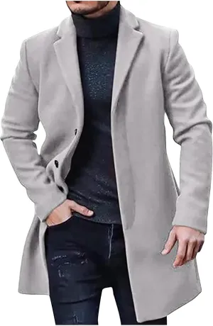 Winter Trench Coat for Men Big and Tall Pea Coats Single Breasted Wool Trench Coat Notch Collar Trench Coat