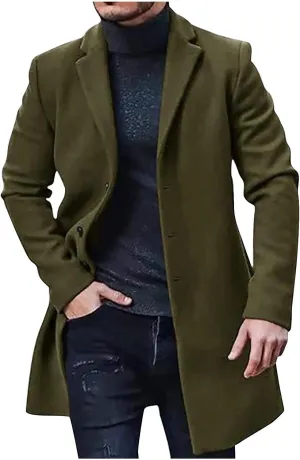 Winter Trench Coat for Men Big and Tall Pea Coats Single Breasted Wool Trench Coat Notch Collar Trench Coat