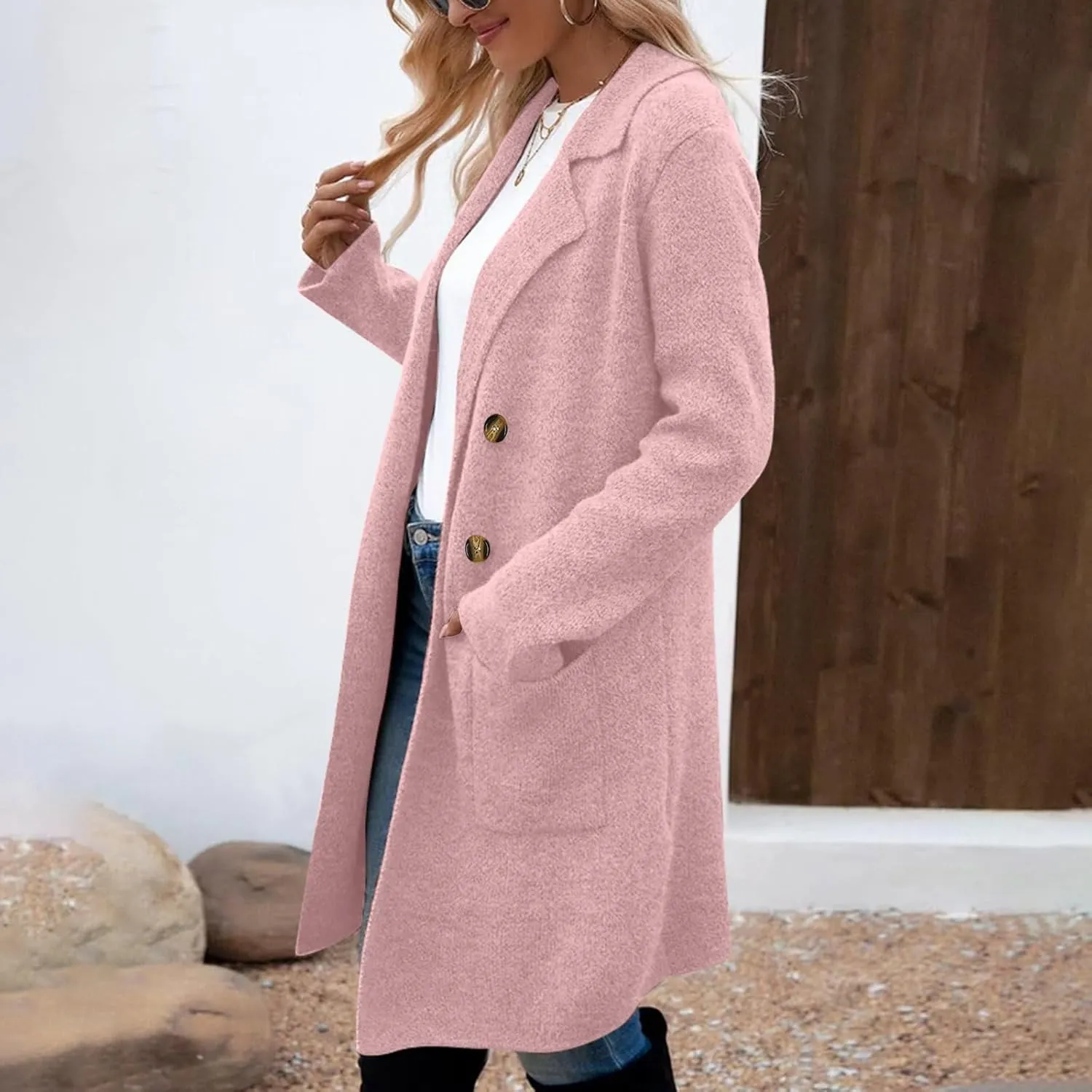Winter Trench Coats for Women Casual Dressy Long Sleeve Open Front Knit Peacoat Plus Size Lightweight Sweater Jacket Coatigan