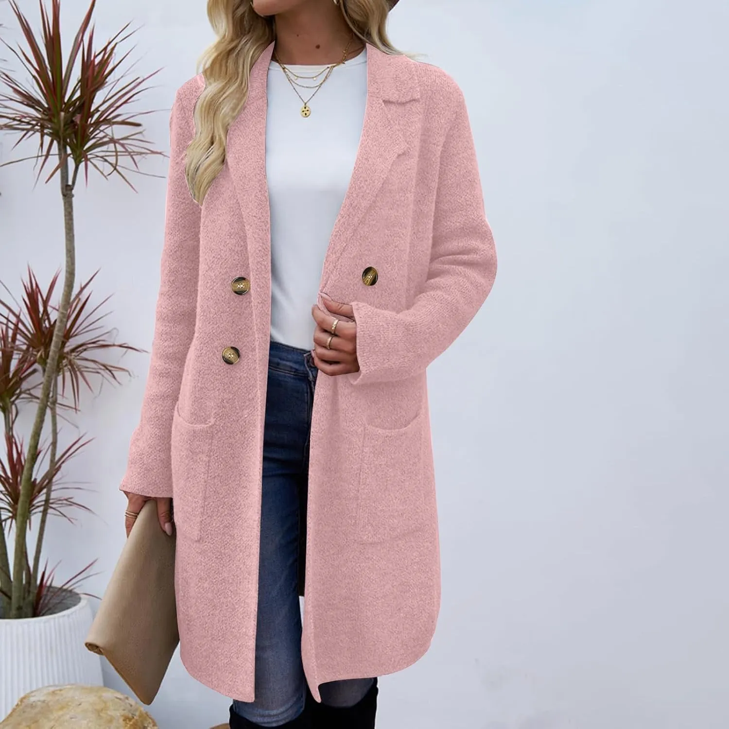 Winter Trench Coats for Women Casual Dressy Long Sleeve Open Front Knit Peacoat Plus Size Lightweight Sweater Jacket Coatigan