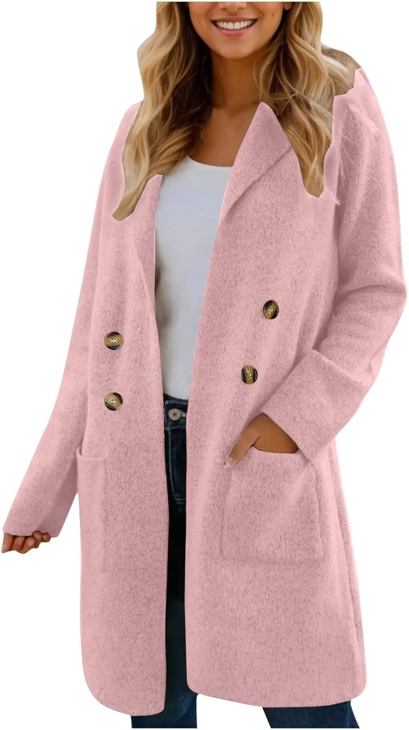 Winter Trench Coats for Women Casual Dressy Long Sleeve Open Front Knit Peacoat Plus Size Lightweight Sweater Jacket Coatigan