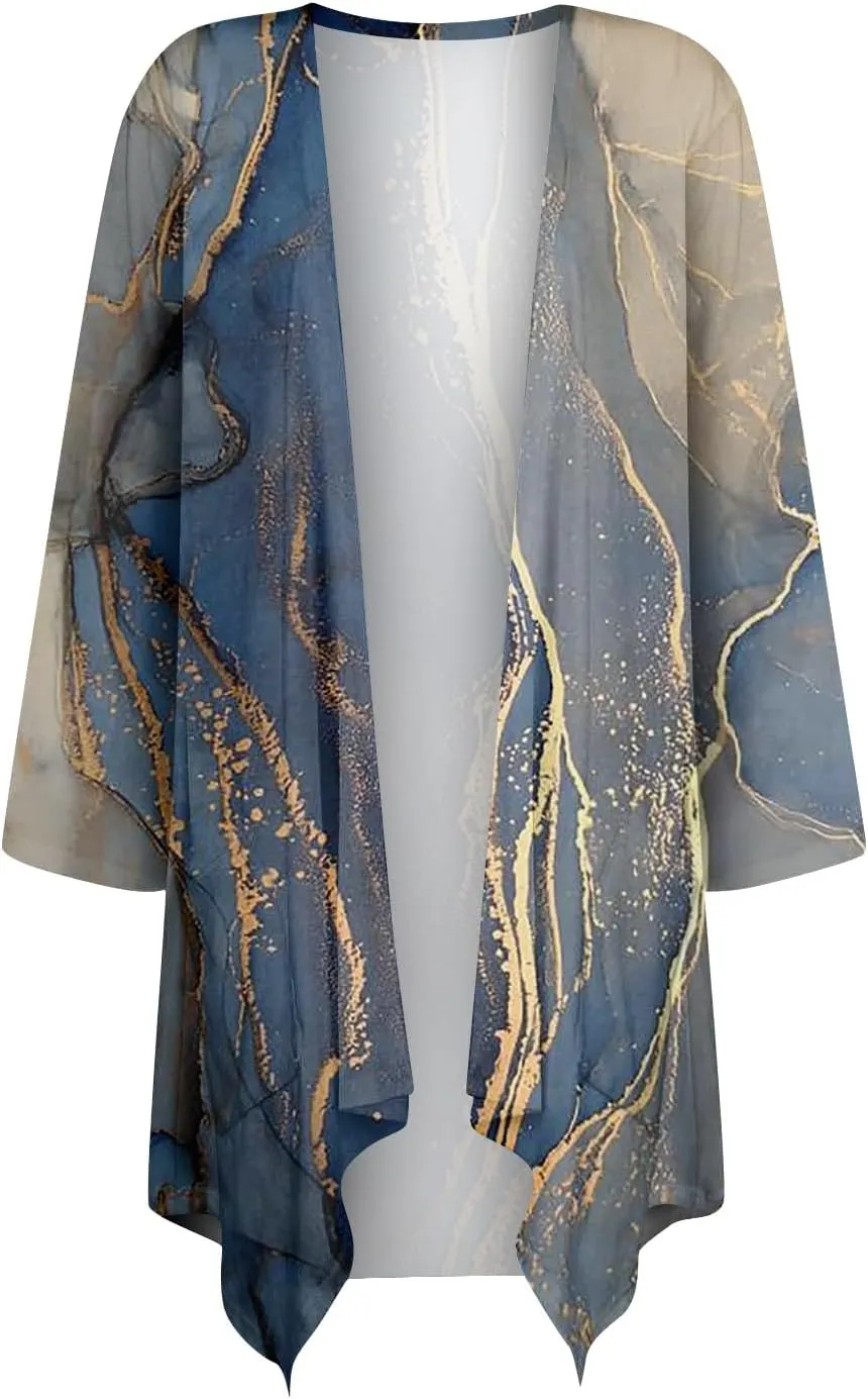 Women Cardigan 2024 3/4 Sleeve Tie Dye Funny Tops Loose Fit Lightweight Blouse Coat Shawl Collar Fall T Shirts
