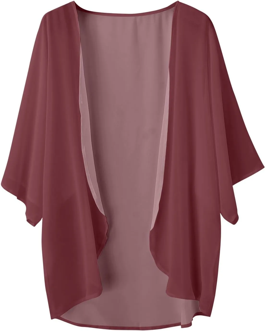 Women Chiffon Kimono Cardigan,Dressy 3/4 Sleeve Chiffon Open Front Lightweight Summer Blouse Tops,Sheer Beach Cover Up