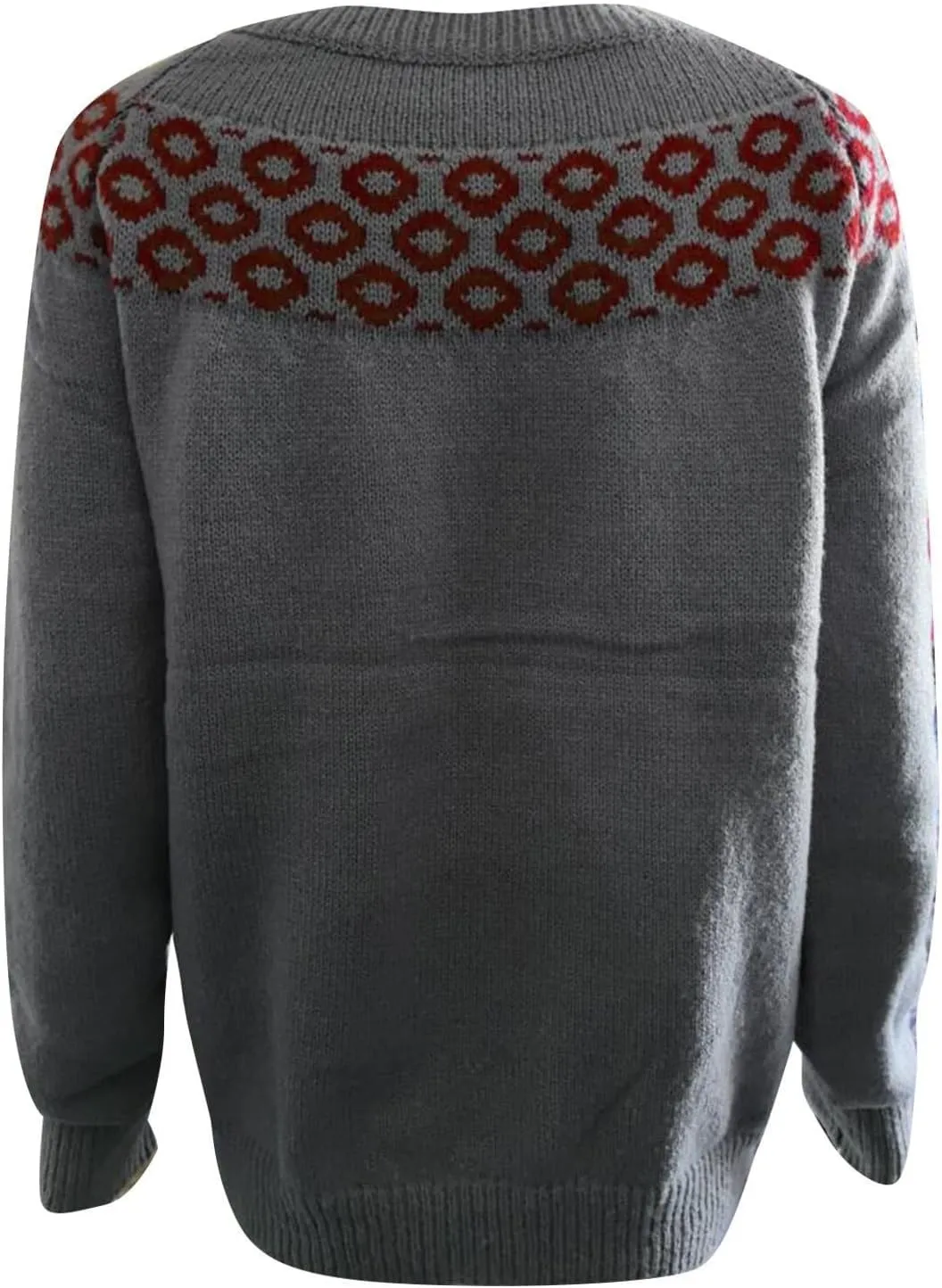 Women Fair Isle Sweaters Casual Scoop Neck Long Sleeved Vintage Sweater Loose Fuzzy Knitted Sweater Pullover Top