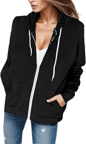 Women Fashion Hoodies Vintage Zipper Oversized Loose Fit Top Long Sleeve Solid Jackets Soft Outdoor Sweatshirt