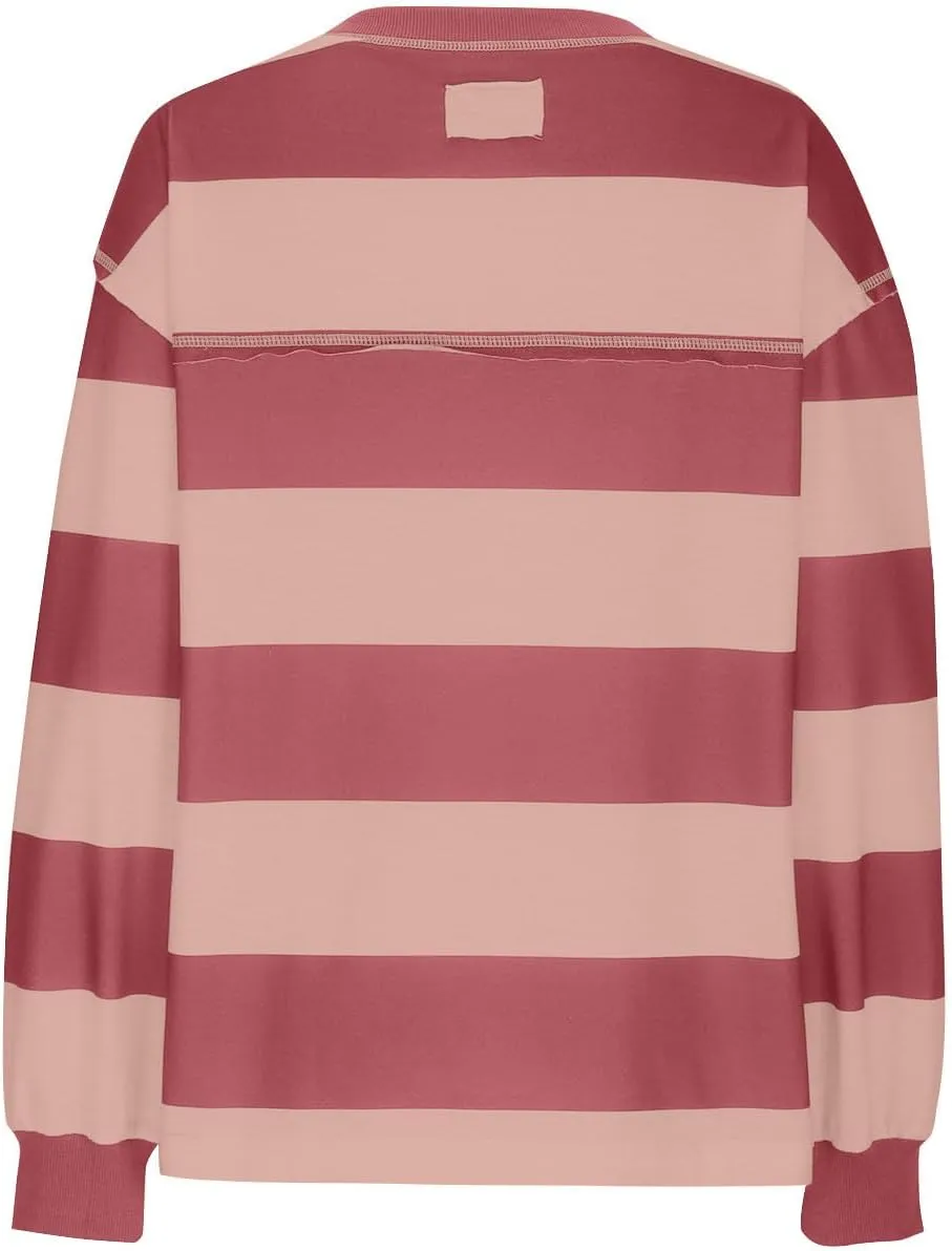 Women Long Sleeve Lightweight Sweatshirts 2024 Fall Fashion Striped Pullover Tops Loose Casual Sweatshirt