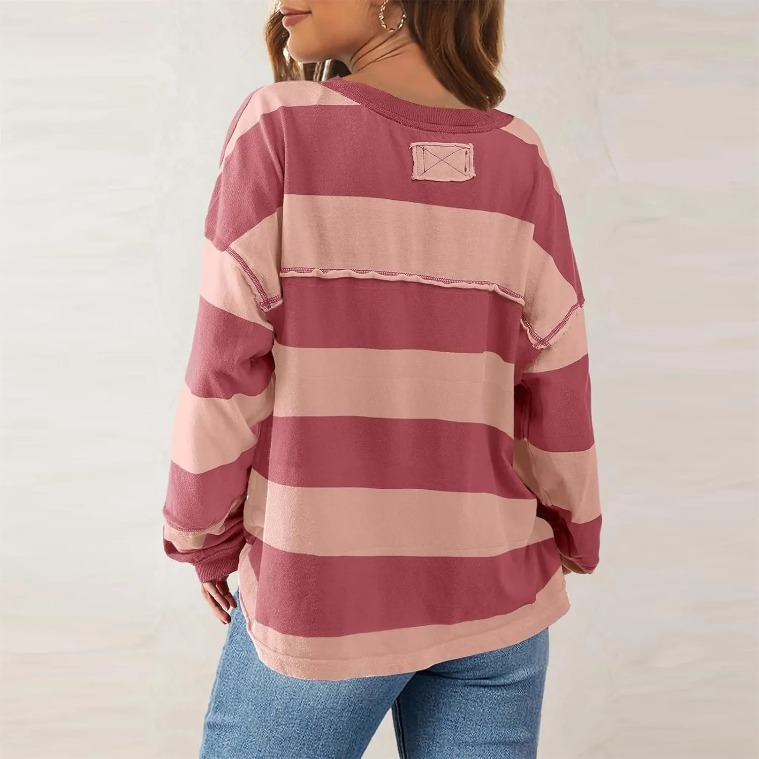 Women Long Sleeve Lightweight Sweatshirts 2024 Fall Fashion Striped Pullover Tops Loose Casual Sweatshirt