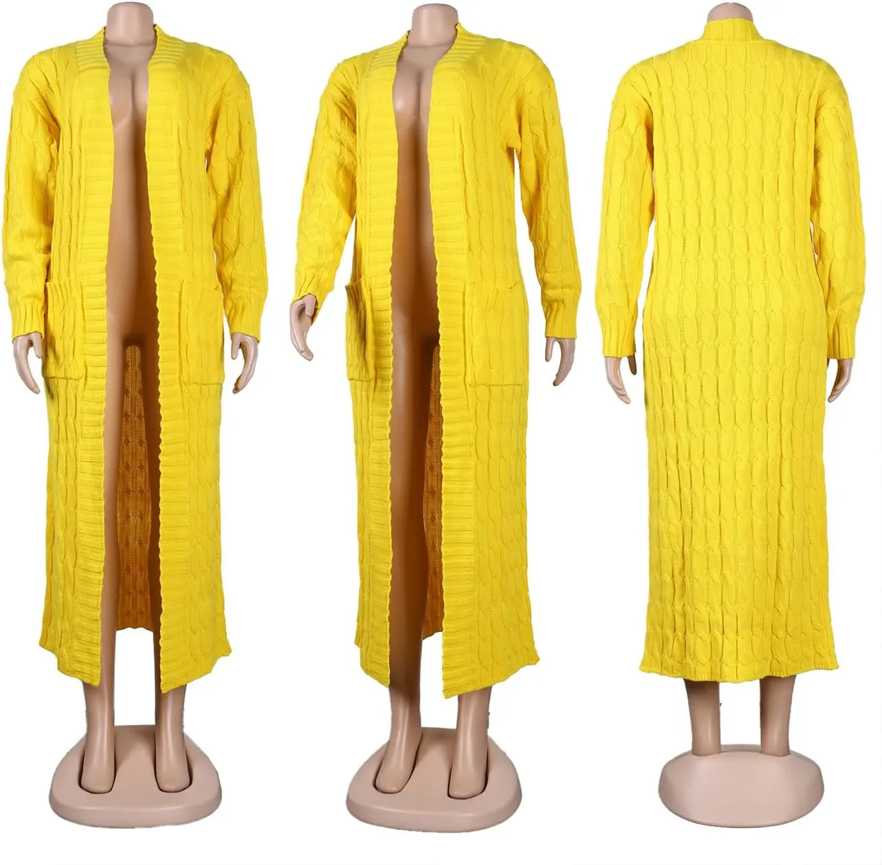 Women Long Sleeve Open Front Cardigan Sweaters Lightweight Chunky Cable Knit Draped Outwear Pockets Kimonos Outfits