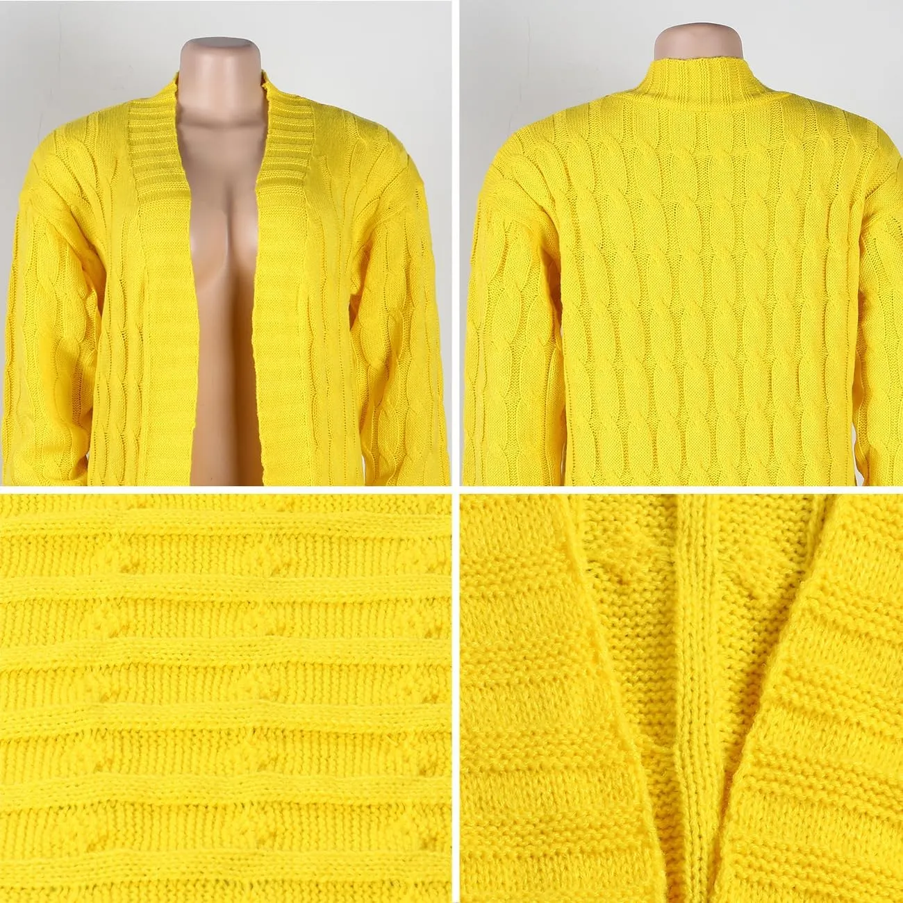 Women Long Sleeve Open Front Cardigan Sweaters Lightweight Chunky Cable Knit Draped Outwear Pockets Kimonos Outfits