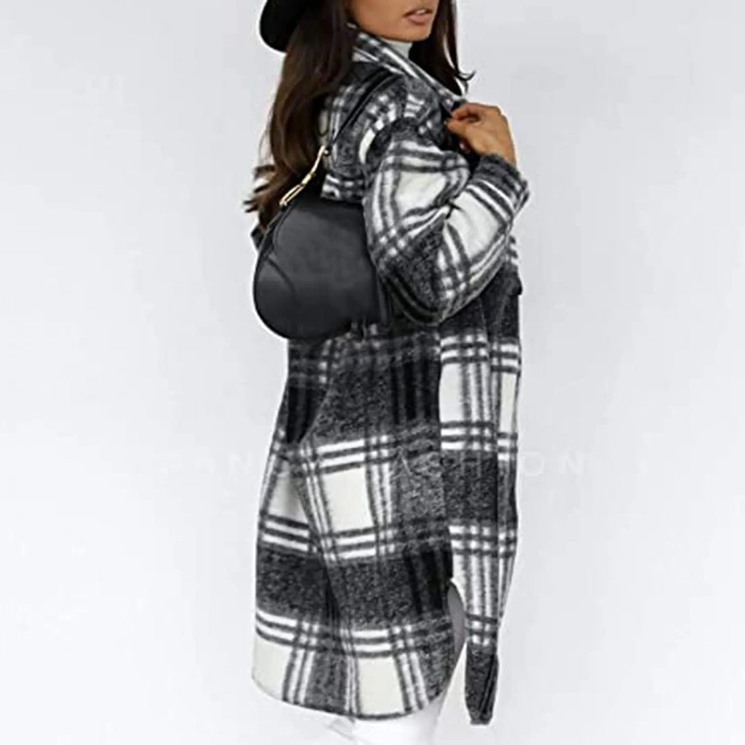 Women Long Sleeve Plaid Print Button Open Front Long Coat Cardigan Outerwear Leopard Kimono