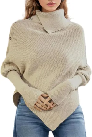 Women Long Sleeve Sweaters Turtleneck Oversized Chunky Sweaters Fall Outfits Asymmetric Hem Tops