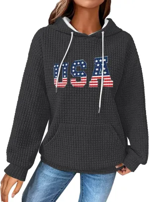 Women Oversized Hoodies Casual Graphic Trendy Hoodies Loose Ffit Tops Long Long Sleeve Drawstring Waffle Pullover