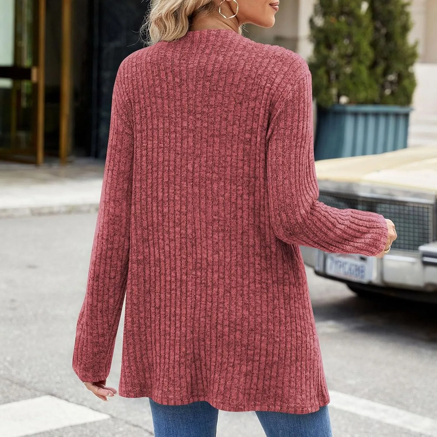 Women Ribbed Knit Cardigan Sweater Long Sleeve Lightweight Soft Open Front Sweaters 2024 Fall Trendy Sweater Coats