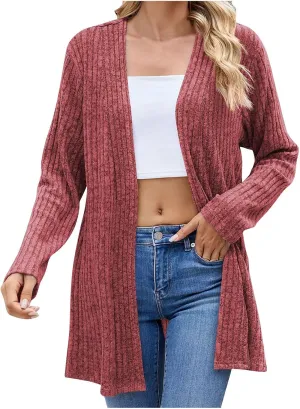 Women Ribbed Knit Cardigan Sweater Long Sleeve Lightweight Soft Open Front Sweaters 2024 Fall Trendy Sweater Coats