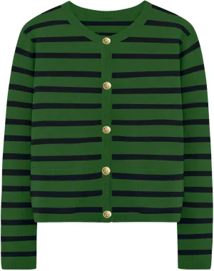 Women Striped Cardigan Sweaters Casual Long Sleeve Button Down Cropped Jackets Coat Fall Knit Sweater