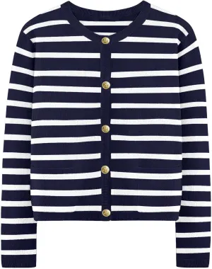Women Striped Cardigan Sweaters Casual Long Sleeve Button Down Cropped Jackets Coat Fall Knit Sweater